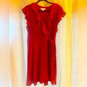 Dress Barn Red Wrap Dress Flutter Sleeves Size 14